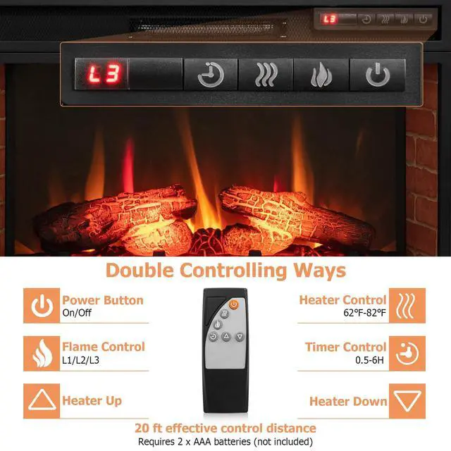 Alt view image 4 of 7 - ARLIME 23 Electric Fireplace Insert, 3D Infrared Quartz Firebox Heater w/Realistic Flame Effect, Adjustable Brightness, Remote Control, Recessed Freestanding Fireplace for Indoor Use