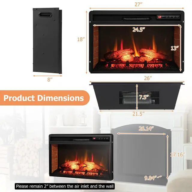 Alt view image 7 of 7 - ARLIME 23 Electric Fireplace Insert, 3D Infrared Quartz Firebox Heater w/Realistic Flame Effect, Adjustable Brightness, Remote Control, Recessed Freestanding Fireplace for Indoor Use