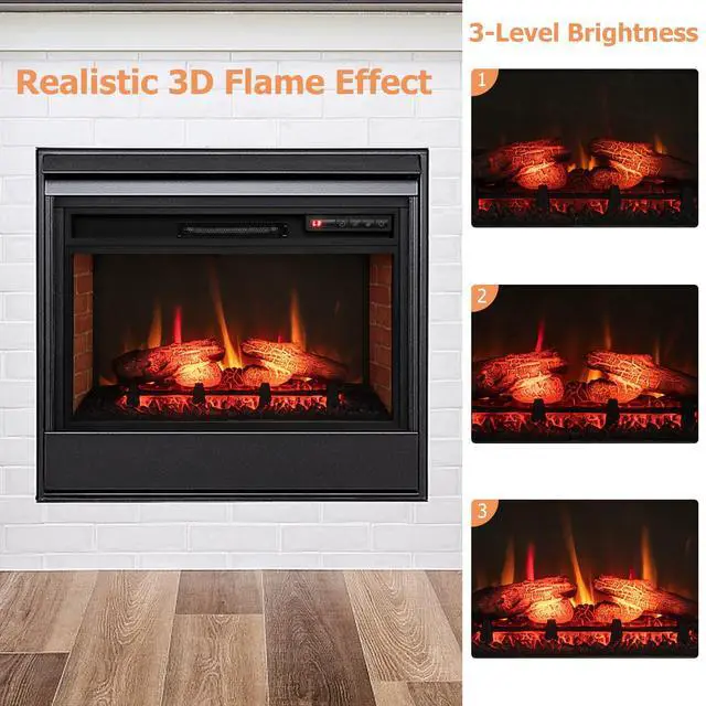 Alt view image 3 of 7 - ARLIME 23 Electric Fireplace Insert, 3D Infrared Quartz Firebox Heater w/Realistic Flame Effect, Adjustable Brightness, Remote Control, Recessed Freestanding Fireplace for Indoor Use