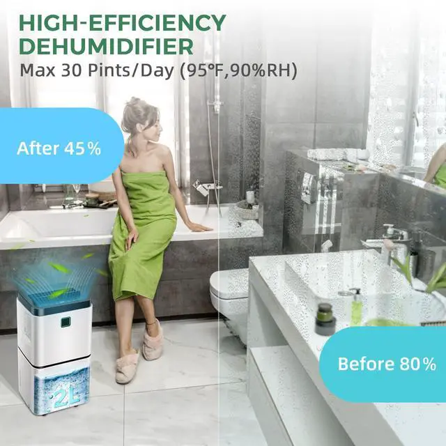 Alt view image 3 of 7 - ARLIME 30 Pints Dehumidifier, 1500 Sq. Ft Home Dehumidifier w/ 3 Color LED Light, 3 Modes & 2 Speeds, 12H Timer & Auto or Manual Drainage, Portable Dehumidifier for Basement and Home Office