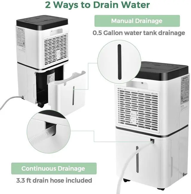 Alt view image 6 of 7 - ARLIME 30 Pints Dehumidifier, 1500 Sq. Ft Home Dehumidifier w/ 3 Color LED Light, 3 Modes & 2 Speeds, 12H Timer & Auto or Manual Drainage, Portable Dehumidifier for Basement and Home Office