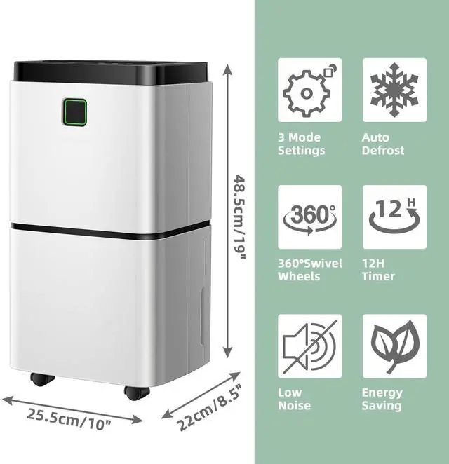 Alt view image 7 of 7 - ARLIME 30 Pints Dehumidifier, 1500 Sq. Ft Home Dehumidifier w/ 3 Color LED Light, 3 Modes & 2 Speeds, 12H Timer & Auto or Manual Drainage, Portable Dehumidifier for Basement and Home Office
