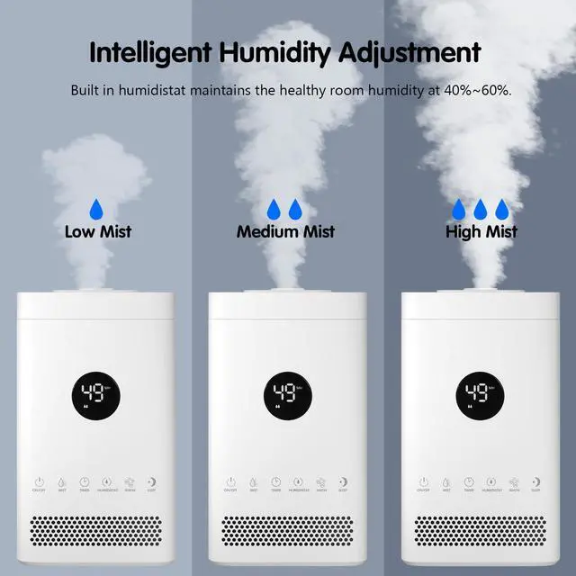 Alt view image 3 of 7 - ARLIME Cool Mist Humidifier, 3.5L Top Fill Ultrasonic Humidifiers with LCD Display, Timer, Ionizer and Silver Filter, Quiet Air Humidifier for Bedroom, Nursery, Office and Large Room, White