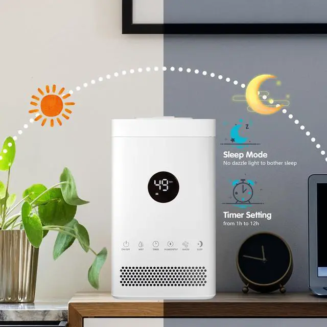 Alt view image 5 of 7 - ARLIME Cool Mist Humidifier, 3.5L Top Fill Ultrasonic Humidifiers with LCD Display, Timer, Ionizer and Silver Filter, Quiet Air Humidifier for Bedroom, Nursery, Office and Large Room, White