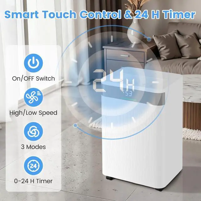 Alt view image 4 of 7 - ARLIME 54 Pints Dehumidifier, 4500 Sq.Ft Dehumidifier w/ 3 Working Modes, 3-Color IndicatorLights, 24H Timer, Memory, Auto Defrost, Child Lock, 1.1G Water Tank, Drain Hose for Home, Office, Basement