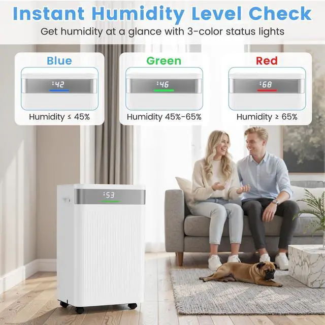 Alt view image 5 of 7 - ARLIME 54 Pints Dehumidifier, 4500 Sq.Ft Dehumidifier w/ 3 Working Modes, 3-Color IndicatorLights, 24H Timer, Memory, Auto Defrost, Child Lock, 1.1G Water Tank, Drain Hose for Home, Office, Basement