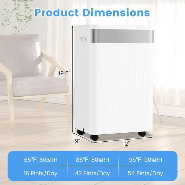 Alt view image 6 of 7 - ARLIME 54 Pints Dehumidifier, 4500 Sq.Ft Dehumidifier w/ 3 Working Modes, 3-Color IndicatorLights, 24H Timer, Memory, Auto Defrost, Child Lock, 1.1G Water Tank, Drain Hose for Home, Office, Basement
