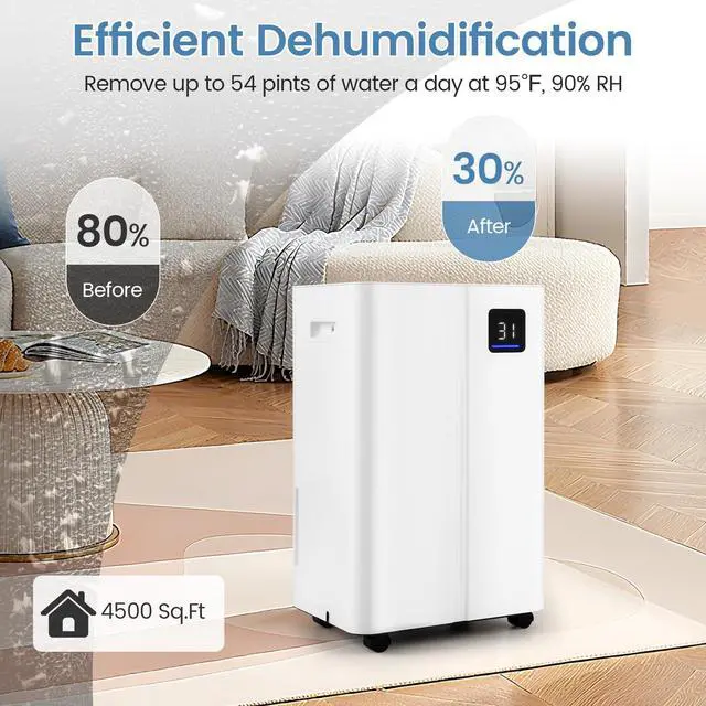 Alt view image 2 of 7 - ARLIME 4500 Sq.Ft Dehumidifier for Basement, 54 Pints Dehumidifier with 4L Water Tank, 3 Modes, Timer, Memory, Child Lock, Auto Defrost, LED Display & 3-Color Indicator for Home, Bedroom, Bathroom
