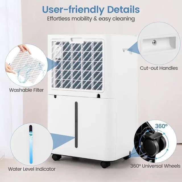 Alt view image 6 of 7 - ARLIME 4500 Sq.Ft Dehumidifier for Basement, 54 Pints Dehumidifier with 4L Water Tank, 3 Modes, Timer, Memory, Child Lock, Auto Defrost, LED Display & 3-Color Indicator for Home, Bedroom, Bathroom