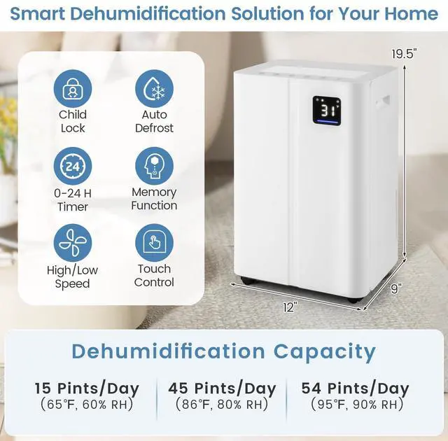 Alt view image 7 of 7 - ARLIME 4500 Sq.Ft Dehumidifier for Basement, 54 Pints Dehumidifier with 4L Water Tank, 3 Modes, Timer, Memory, Child Lock, Auto Defrost, LED Display & 3-Color Indicator for Home, Bedroom, Bathroom