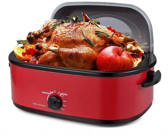 Main image of ARLIME 18QT Electric Roaster Oven with Self-Basting Lid, Turkey Roaster with Removable Pan & Rack, Defrost & Warm Function, Adjustable Temperature, Fit 24LB Turkey (Red)