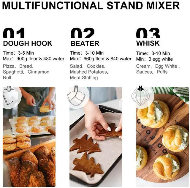 Alt view image 2 of 7 - ARLIME Stand Mixer, 660W 6-Speed Tilt-Head Food Stand Mixers with 6.5 Qt. Stainless Steel Bowl, Dough Hook, Whisk & Mixing Beater for Baking, Household Kitchen Electric Dough Machine (Red)