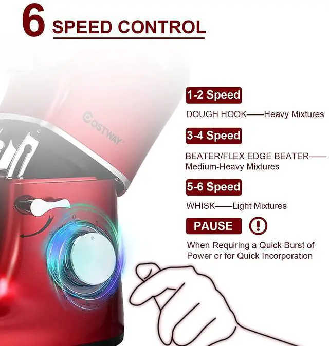 Alt view image 5 of 7 - ARLIME Stand Mixer, 660W 6-Speed Tilt-Head Food Stand Mixers with 6.5 Qt. Stainless Steel Bowl, Dough Hook, Whisk & Mixing Beater for Baking, Household Kitchen Electric Dough Machine (Red)