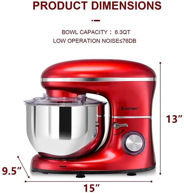 Alt view image 6 of 7 - ARLIME Stand Mixer, 660W 6-Speed Tilt-Head Food Stand Mixers with 6.5 Qt. Stainless Steel Bowl, Dough Hook, Whisk & Mixing Beater for Baking, Household Kitchen Electric Dough Machine (Red)