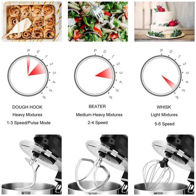 Alt view image 3 of 7 - ARLIME Stand Mixer, 660W 6-Speed Tilt-Head Food Stand Mixers with 6.5 Qt. Stainless Steel Bowl, Dough Hook, Whisk & Mixing Beater for Baking, Household Kitchen Electric Dough Machine (Black)