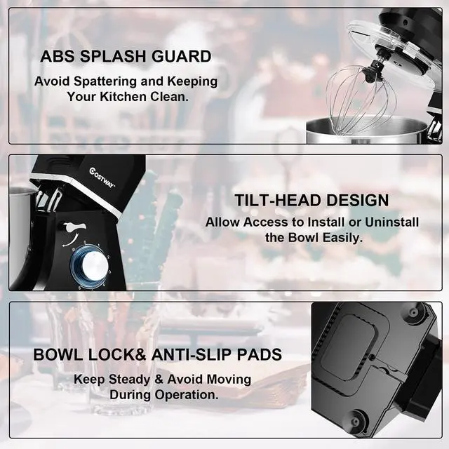 Alt view image 4 of 7 - ARLIME Stand Mixer, 660W 6-Speed Tilt-Head Food Stand Mixers with 6.5 Qt. Stainless Steel Bowl, Dough Hook, Whisk & Mixing Beater for Baking, Household Kitchen Electric Dough Machine (Black)