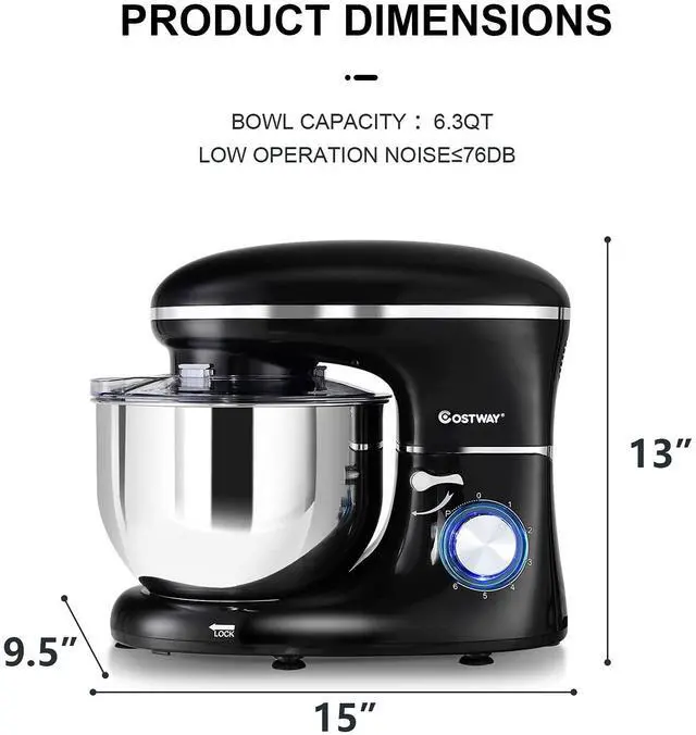 Alt view image 6 of 7 - ARLIME Stand Mixer, 660W 6-Speed Tilt-Head Food Stand Mixers with 6.5 Qt. Stainless Steel Bowl, Dough Hook, Whisk & Mixing Beater for Baking, Household Kitchen Electric Dough Machine (Black)