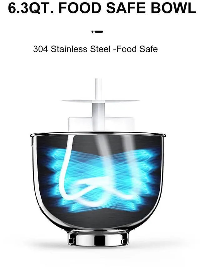 Alt view image 5 of 7 - ARLIME Stand Mixer, 660W 6-Speed Tilt-Head Food Stand Mixers with 6.5 Qt. Stainless Steel Bowl, Dough Hook, Whisk & Mixing Beater for Baking, Household Kitchen Electric Dough Machine (Black)