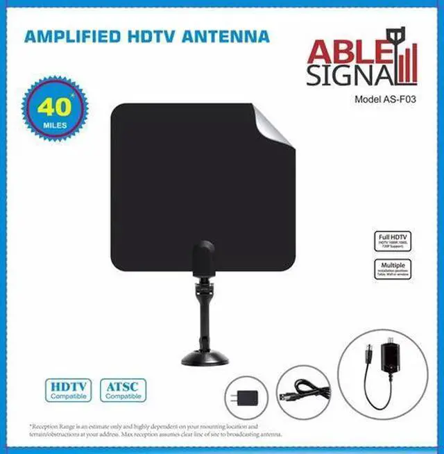 Main image of AMPLIFIED INDOOR THIN FLAT HDTV TV ANTENNA 40 MILES 5dB GAIN VHF UHF WITH STAND