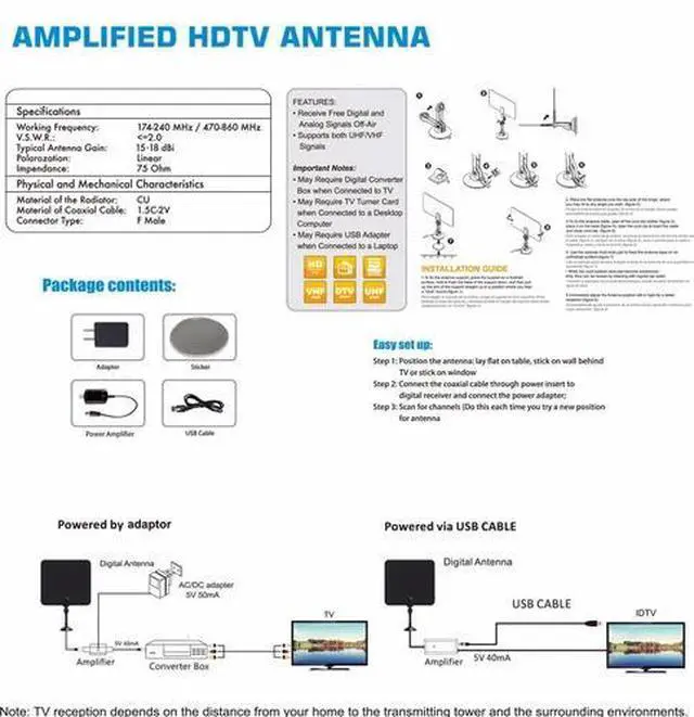 Alt view image 2 of 2 - AMPLIFIED INDOOR THIN FLAT HDTV TV ANTENNA 40 MILES 5dB GAIN VHF UHF WITH STAND