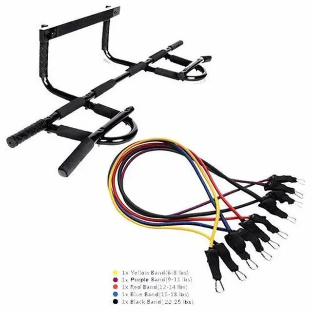 Main image of DOORWAY PULL CHIN UP BAR & 5 PREMIUM RESISTANCE BANDS 75 LBS SET YOGA PILATES