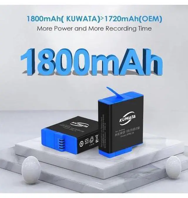 Main image of KUWATA 3 Pack Battery With Charger For Go Pro Hero 11 10 9