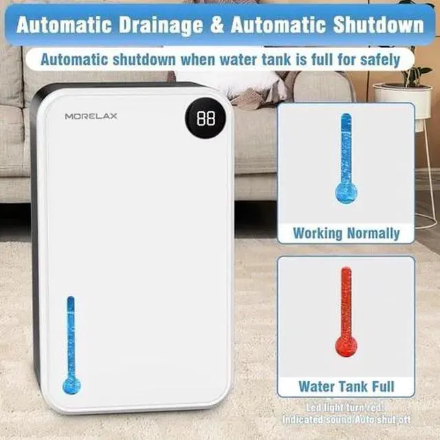 Main image of Morelax Dehumidifier for Home Bedroom Bathroom, 95oz Tank, Auto Shutoff