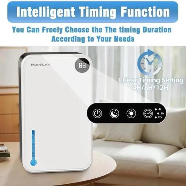 Alt view image 3 of 6 - Morelax Dehumidifier for Home Bedroom Bathroom, 95oz Tank, Auto Shutoff