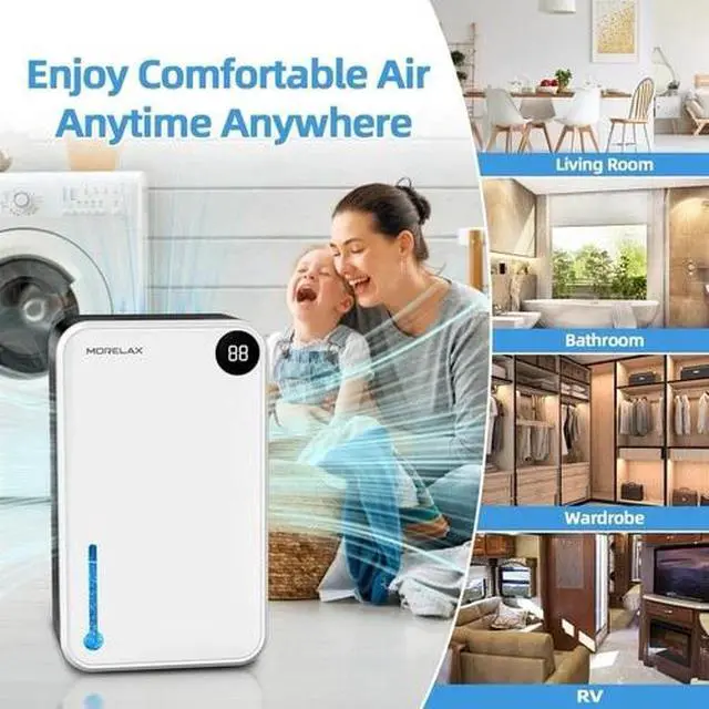 Alt view image 4 of 6 - Morelax Dehumidifier for Home Bedroom Bathroom, 95oz Tank, Auto Shutoff