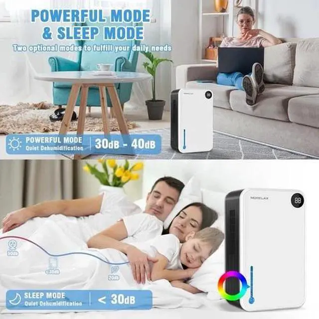 Alt view image 5 of 6 - Morelax Dehumidifier for Home Bedroom Bathroom, 95oz Tank, Auto Shutoff