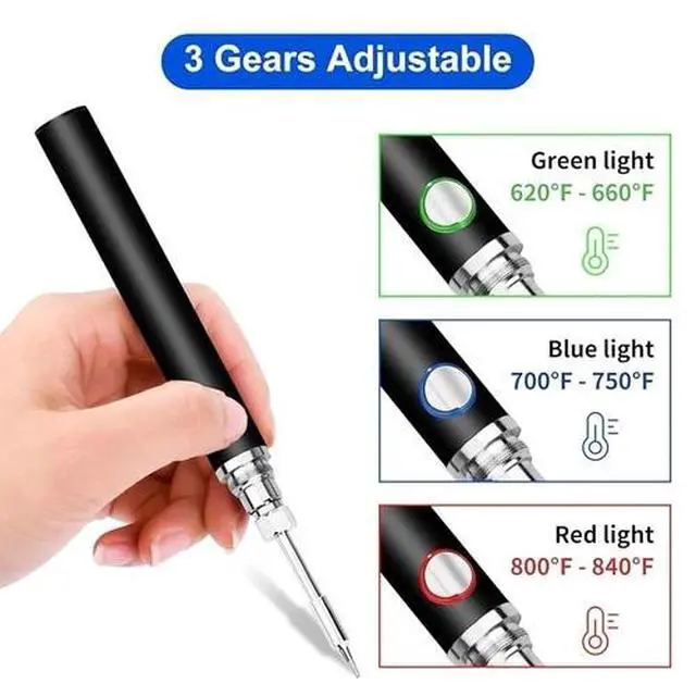 Alt view image 2 of 7 - Cordless USB Soldering Iron Kit, Rechargeable 1100mAh with 3 Temp Settings