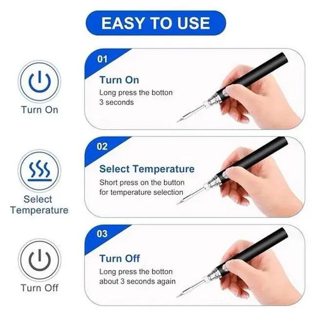Alt view image 3 of 7 - Cordless USB Soldering Iron Kit, Rechargeable 1100mAh with 3 Temp Settings