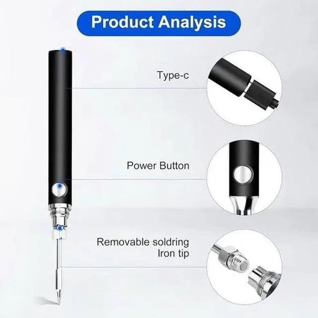 Alt view image 5 of 7 - Cordless USB Soldering Iron Kit, Rechargeable 1100mAh with 3 Temp Settings