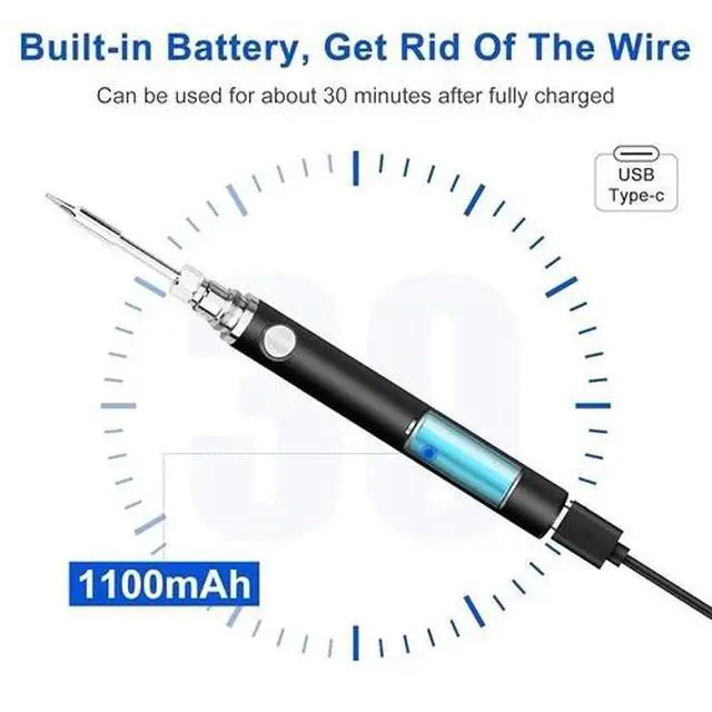 Alt view image 6 of 7 - Cordless USB Soldering Iron Kit, Rechargeable 1100mAh with 3 Temp Settings