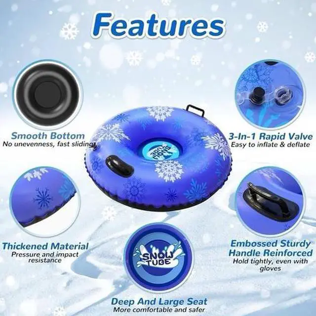 Alt view image 2 of 7 - 3-Pack Snow Tubes for Kids & Adults, Heavy-Duty Winter Sleds with Handles