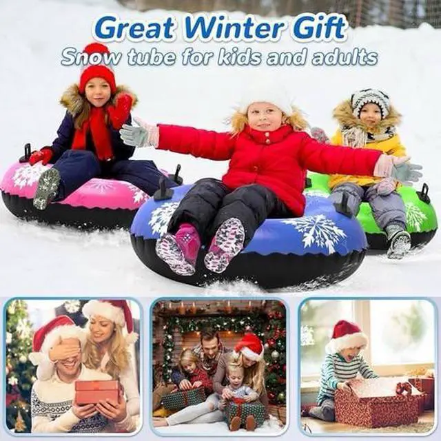 Alt view image 4 of 7 - 3-Pack Snow Tubes for Kids & Adults, Heavy-Duty Winter Sleds with Handles