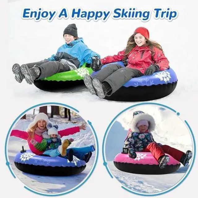 Alt view image 7 of 7 - 3-Pack Snow Tubes for Kids & Adults, Heavy-Duty Winter Sleds with Handles