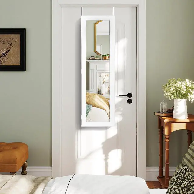 Alt view image 3 of 7 - Giantex Jewelry Armoire with Full Length Mirror, Wall and Door Mounted Jewelry Cabinet Organizer with Magnetic Door, Large Storage for Earrings, Rings, Necklaces & Accessories, White