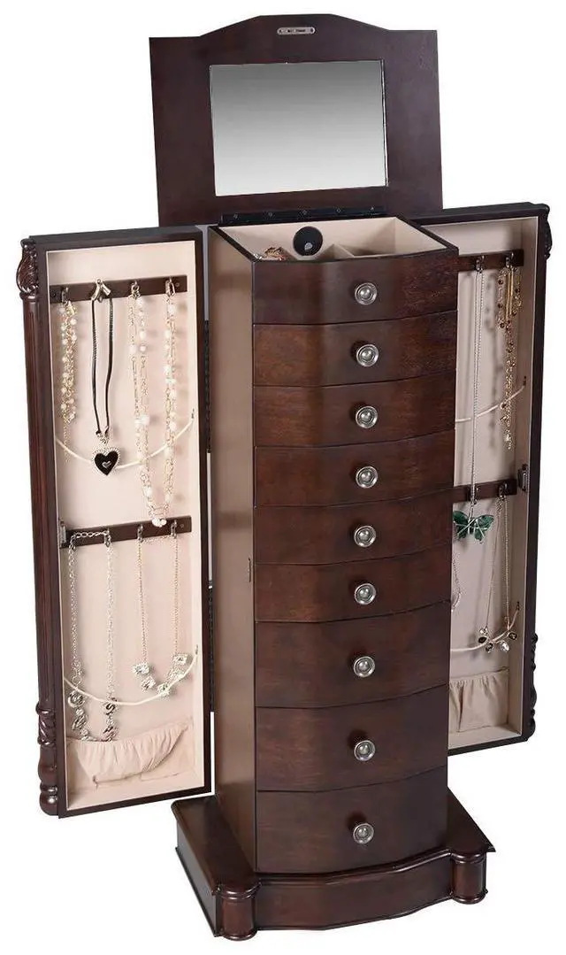 Alt view image 3 of 7 - Giantex Wood Jewelry Cabinet Armoire Box Storage Chest Stand Organizer Necklace
