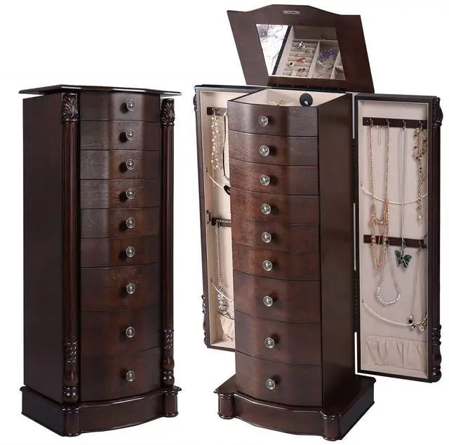 Alt view image 2 of 7 - Giantex Wood Jewelry Cabinet Armoire Box Storage Chest Stand Organizer Necklace