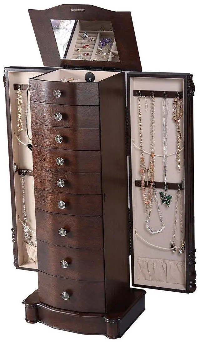 Alt view image 5 of 7 - Giantex Wood Jewelry Cabinet Armoire Box Storage Chest Stand Organizer Necklace