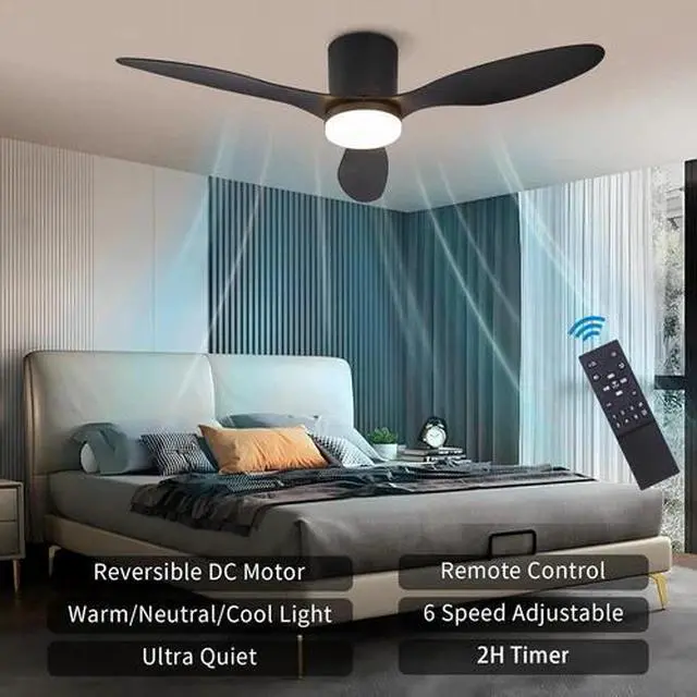 Alt view image 3 of 7 - Ceiling Fans with Lights, 42 Inch Low Profile Ceiling Fan with Light and Remote