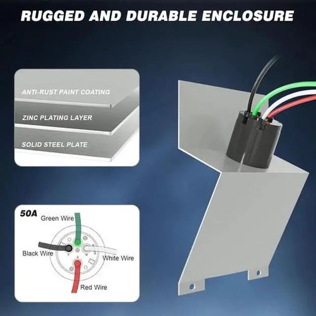 Alt view image 5 of 7 - 50 Amp Generator Power Inlet Box with Cord, NEMA SS2-50P Power Inlet Box, 125/25