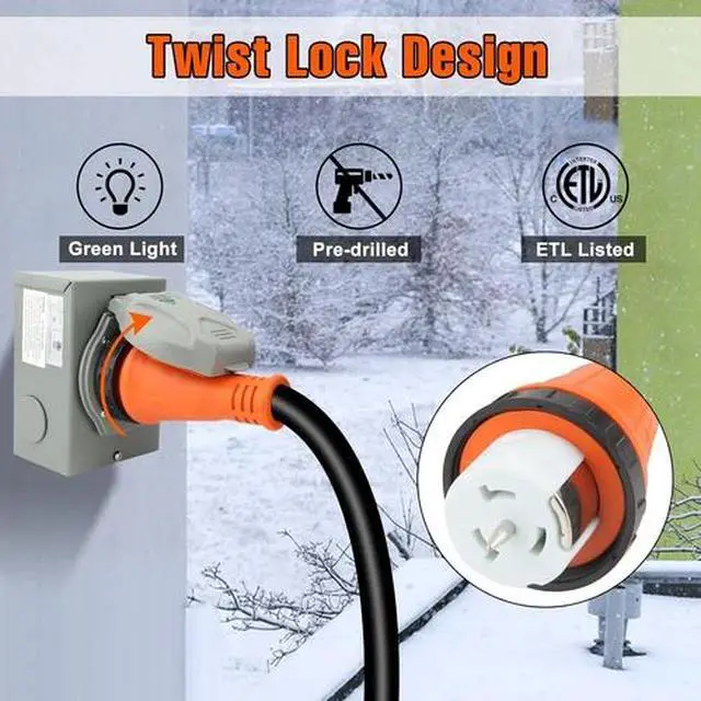 Alt view image 5 of 7 - 50 Amp Generator Cord 25FT and 50 Amp Power Inlet Box for Home, NEMA 14-50P SS2-