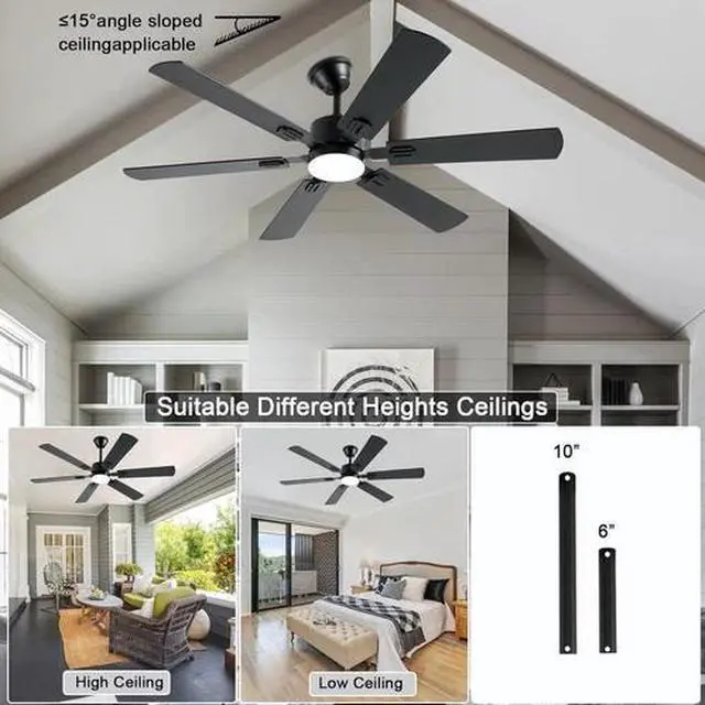 Alt view image 3 of 7 - 56Inch Black Ceiling Fans with Lights and Remote/App Control, Dimmable LED, Reve