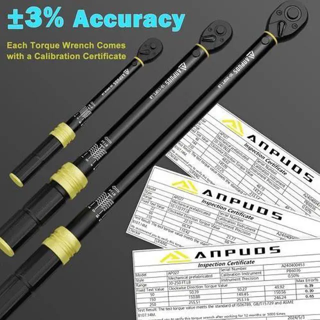 Alt view image 3 of 7 - 1/4 3/8 1/2-Inch Drive Torque Wrench, 5 Pcs Click Torque Wrench Set, 20-240In.Lb