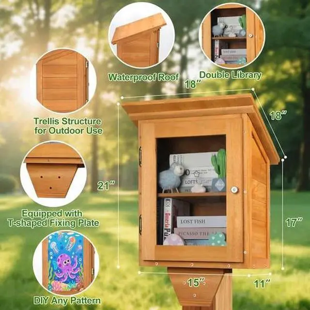 Alt view image 2 of 5 - Little Library Box Outdoor Free Library, Double Outdoor Library Book Box Storage