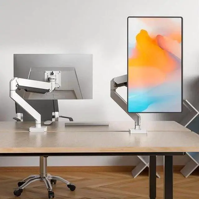 Alt view image 2 of 7 - White Ultrawide Single Monitor Arm Heavy Duty Desk Mount Computer Monitor Stand