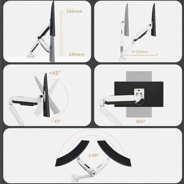 Alt view image 3 of 7 - White Ultrawide Single Monitor Arm Heavy Duty Desk Mount Computer Monitor Stand