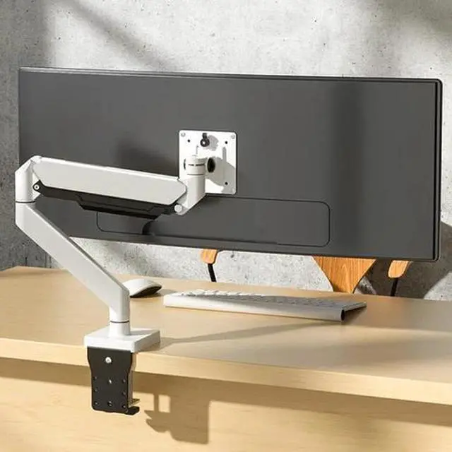 Alt view image 7 of 7 - White Ultrawide Single Monitor Arm Heavy Duty Desk Mount Computer Monitor Stand
